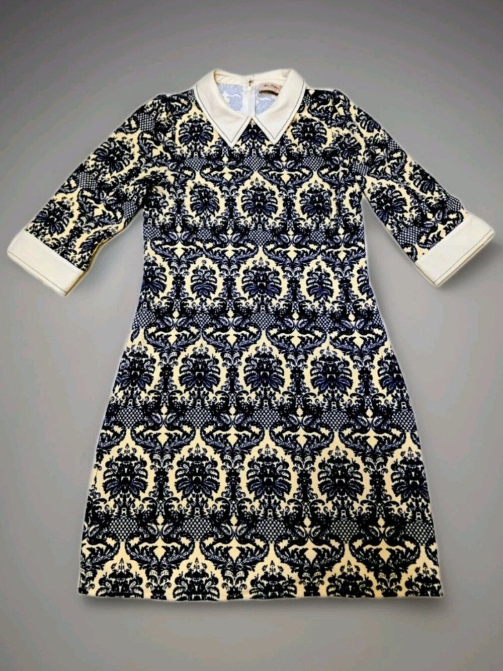 Miss Patina London Chic 60s Style Blue Damask Floral Pattern Dress Size S/M